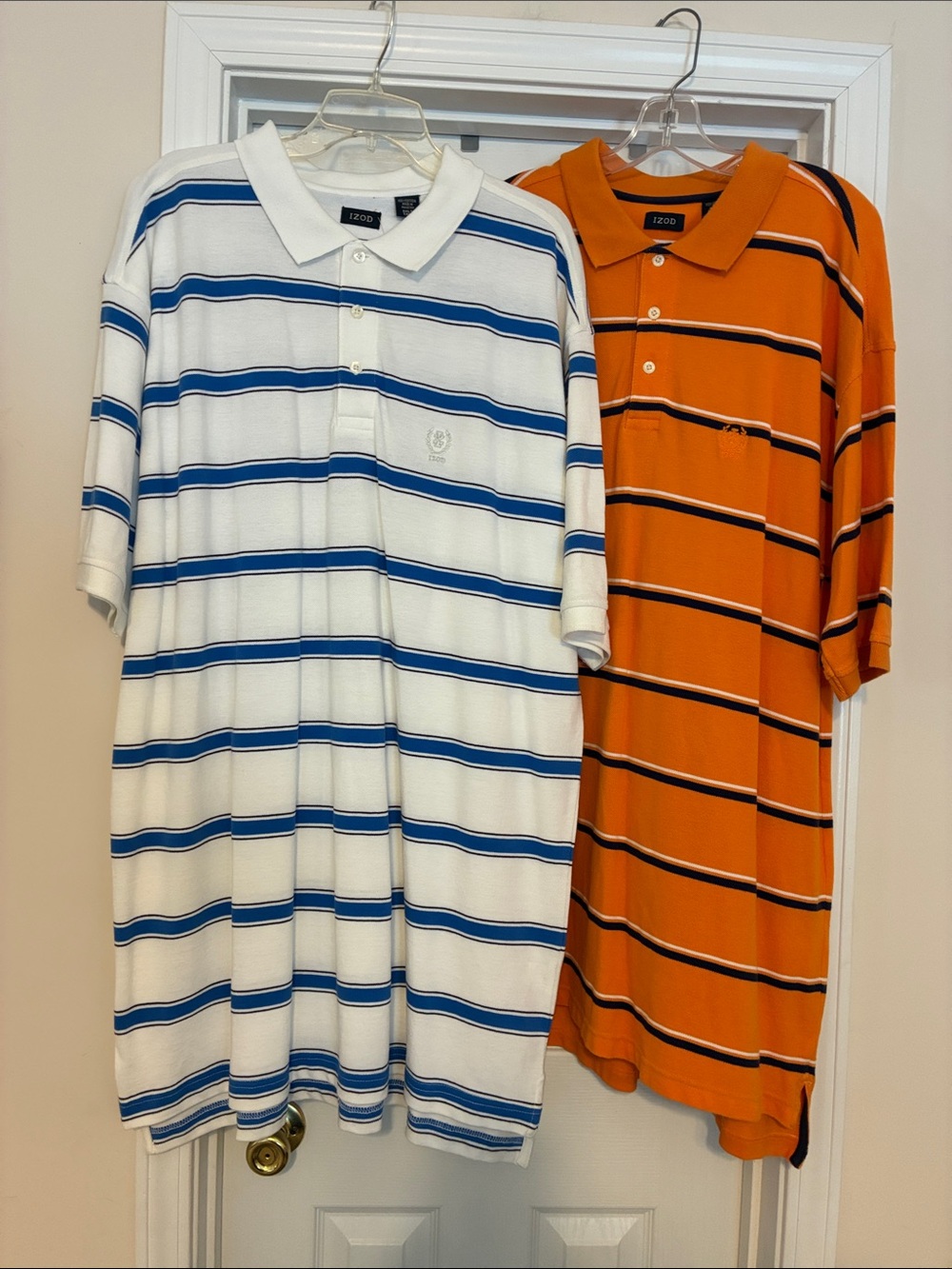 Izod Men’s lot of 2 2XLT White & Blue Striped Polo and Orange Striped Polo
